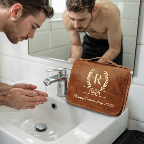 Sparklove Large Personalized Toiletry Bag, Gifts for Men Custom Engraved Leather Travel Bag, Engraved Name Waterproof Travel Kit & Gifts for Him Husband Father (Father's Day, Christmas) - Image 6