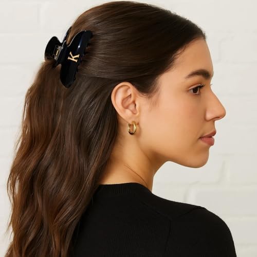 Teen Girl Gifts Trendy Stuff - Black Initial Cute Hair Clips, Letter Hair Claw Clips, Glitter Claw Clips Durable Hair Clips, Birthday Gifts for Teens Daughter Sister Christmas Gifts - Image 3