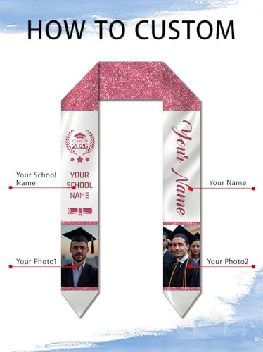 Dicodes Custom Graduation Stole Class of 2026 Personalized Graduation Sash Graduation Gift and Keepsake with Photo Text - Image 2