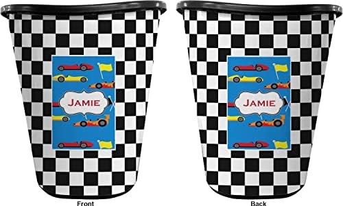 Personalized Checkers & Racecars Waste Basket - Double Sided (Black) - Image 2
