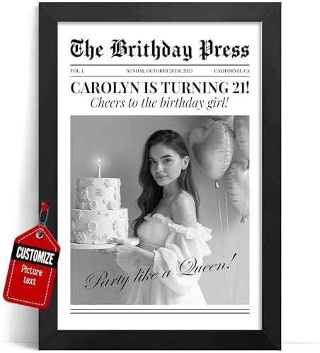 VICILO Personalized Birthday Newspaper Style Print Poster – Custom 21st or Any Age Photo Frame Wall Art, Birthday Canvas Décor and Gift for Him, Her, Friend or Family, Unique Keepsake for Celebration by VICILO