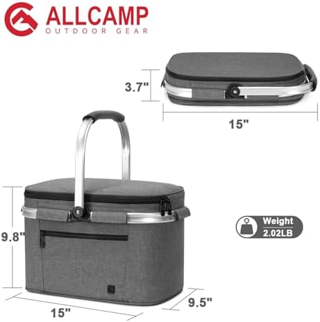 ALLCAMP Insulated Cooler Bag Portable Collapsible Picnic Basket Cooler Bag Collapsible, Leakproof, Lightweightwith Sewn in Frame (Medium Gray) - Image 2