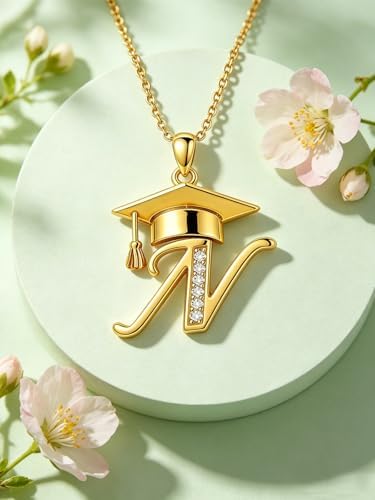 Graduation Gifts for Women, 18K Gold Graduation Initial Necklace A-Z, Inspiring Grad Pendant Necklace Present, College Seniors High School Graduations Jewelry Gifts - Image 3