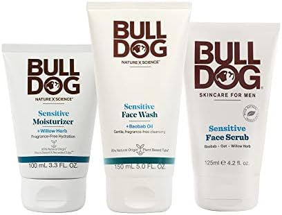 Bulldog Mens Skincare and Grooming Sensitive Full Face Kit with Moisturizer, Face Wash and Face Scrub, 3 Count by BulldogSkincareForMen