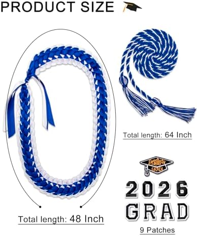 ALKB 2026 Graduation Lei Set - Two-Tone Braided Ribbon with Honor Cord, Unisex Graduation Gift for Graduates, Polyester - Image 2
