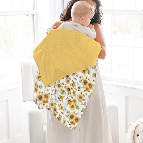 Yellow Sunflower Floral Baby Blankets for Girl Boy Boho Sunflowers Leaves Soft Mink Dotted Backing Double Layer Swaddle Receiving Blanket Summer Spring Garden Bed Throw for Newborn Toddler Crib 30x40 - Image 4