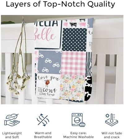 MDPrints Cow Baby Blankets for Girls, Customized Baby Girl Gifts with Name, Personalized Baby Blanket, Newborn Gift - Image 4