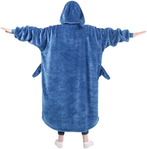 Waitu Shark Hoodie Blanket for Adult, Shark Wearable Blanket Hoodie Gifts for Women Men, Funny Hooded Blanket with Sleeves Funny Gifts, Blue - Image 2