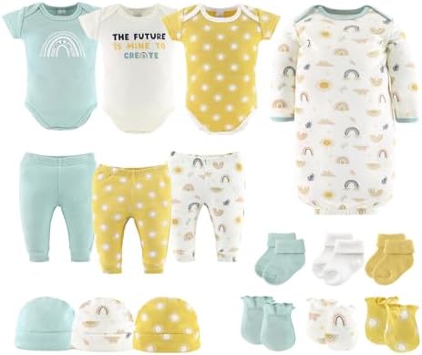 The Peanutshell Baby Layette Gift Set for Baby Boys or Girls - 16 Piece New Born Unisex Gift Set, Clothes & Newborn Essentials Must Haves - Clothes 0-3 Months - Sunny Side Up by ThePeanutshell
