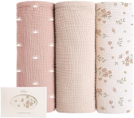 Konssy Muslin Swaddle Blankets, 100% Cotton Receiving Blankets, 47"x 47" by Konssy
