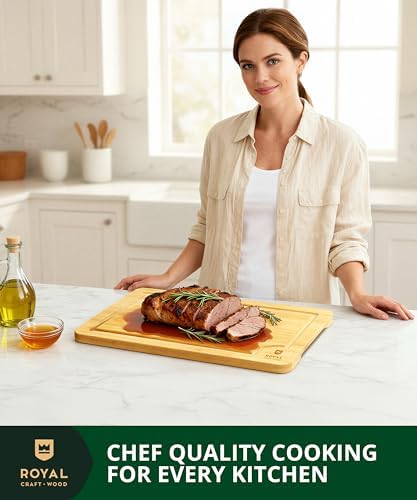 ROYAL CRAFT WOOD Wooden Cutting Boards for Kitchen Meal Prep & Serving - Bamboo Wood Serving Board Set with Deep Juice Groove Side Handles - Charcuterie & Chopping Butcher Block for Meat - Image 6