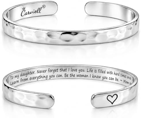 Carviell Bracelets for Women – 100+ Meaningful Engraved Messages – Solid 316L Surgical Stainless Steel Cuff Bracelet – Gift Ready by Carviell