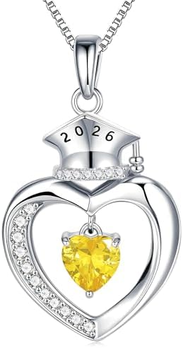 Eaciy Graduation Gifts for Women 2026, S925 Sterling Silver Heart Birthstone Graduation Cap Necklaces Class of 2026 High School College Graduations Gift for Girlfriend Her by EACIYJEWELRY