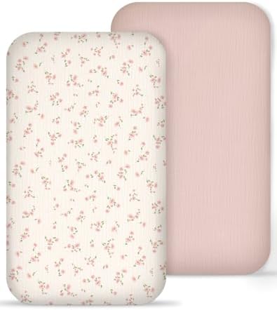 Muslin Bedside Bassinet Sheets 2 Pack, 33" X 20", (Rosy) by Meowcards