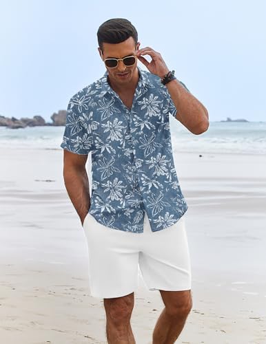 COOFANDY Men's Summer Beach Outfits 2 Piece Short Sleeve Shirts and Shorts Vacation Texture Linen Sets for Men - Image 3