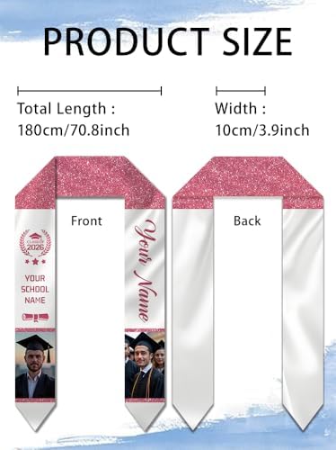 Dicodes Custom Graduation Stole Class of 2026 Personalized Graduation Sash Graduation Gift and Keepsake with Photo Text - Image 3
