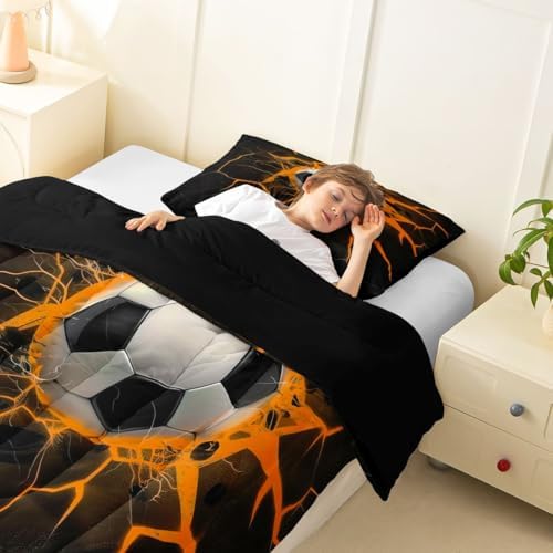 Erosebridal Soccer Bedding King,Lightning Football Print Comforter Set Sports Ball Game Bed Sets Soccer Ball Games Duvet Insert 3 Pieces - Image 4