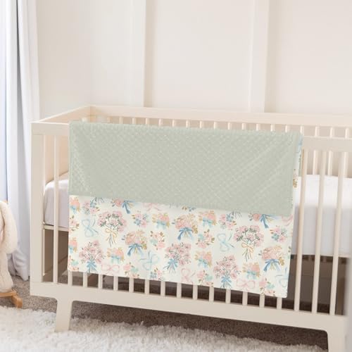Pastel Floral Bows Baby Blankets for Girl Boy Preppy Floral Pink Blue Bows Soft Mink Dotted Backing Double Layer Swaddle Blanket Toddler Nursery Boho Flowers Spring Bed Blanket Crib Shower Gifts 30x40 - Image 5