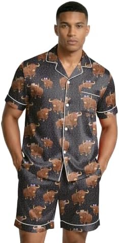 Ekouaer Mens Silk Satin Pajamas Set Short Sleeve Button Up Lounge Pjs Set - Image 2