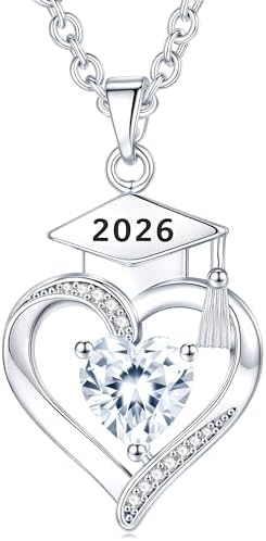 AIGOUWU 2026 Graduation Gifts - 925 Sterling Silver Heart Birthstone Necklace High School College Graduation Jewelry for Her 2026 by AiygouwuDogToys