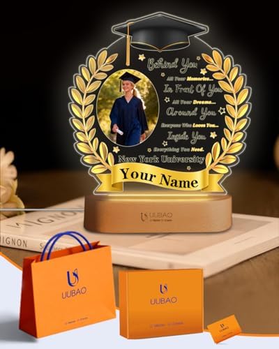 Personalized Graduation Gifts Custom Photo Name Night Light Black and Gold LED Table Lamp for 2026 University High School Senior Keepsake(Wheat) by UUBAO