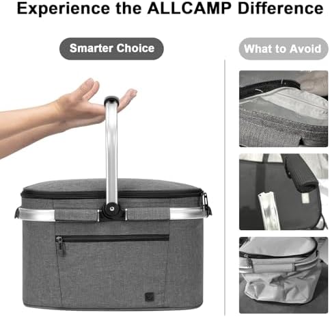 ALLCAMP Insulated Cooler Bag Portable Collapsible Picnic Basket Cooler Bag Collapsible, Leakproof, Lightweightwith Sewn in Frame (Medium Gray) (Pack of 2) - Image 4