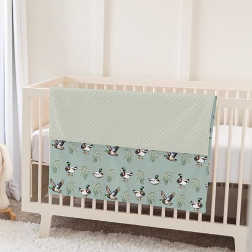 Green Mallard Ducks Baby Blankets for Girl Boy Duck Hunting Season Soft Mink Dotted Backing Double Layer Swaddle Receiving Blanket for Toddler Nursery Lake Wild Ducks Hunter Nursery Bed Blanket 30x40 - Image 5