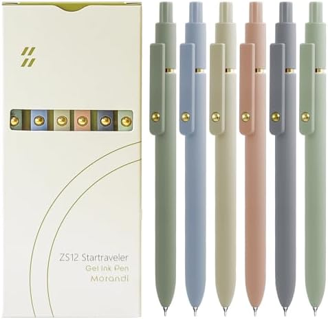 UIXJODO Gel Pens, 6 Pcs Black Ink Pens for Women, 0.5mm Fine Point Smooth Writing Pens, High-End Series Retractable Pens for Journaling Note Taking (6 Pcs Gold Morandi) by UIXJODO