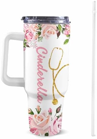 Nurse Gifts for Women Personalized 40oz Nurse Tumbler with Handle and Straw, Personalized Gifts for Nurses, Thank You Nurse Cup Gifts for Nurses Day, Stainless Steel Nurse Water Bottle Insulated Cup - Image 2