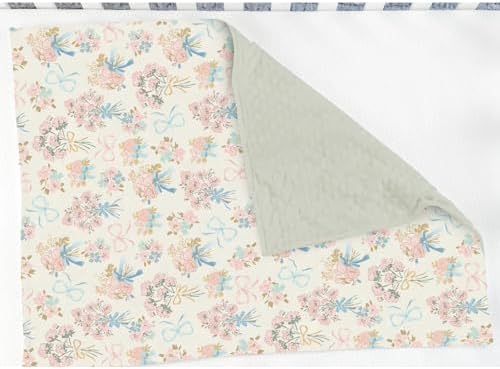 Pastel Floral Bows Baby Blankets for Girl Boy Preppy Floral Pink Blue Bows Soft Mink Dotted Backing Double Layer Swaddle Blanket Toddler Nursery Boho Flowers Spring Bed Blanket Crib Shower Gifts 30x40 - Image 3