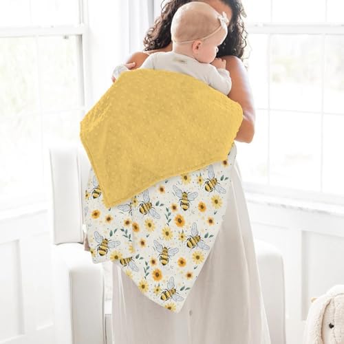 Boho Bees Sunflowers Baby Blankets for Girl Boy Watercolor Bee Yellow Floral Soft Mink Dotted Backing Double Layer Swaddle Blanket Spring Summer Bed Throws for Newborn Infant Toddler Nursery 30x40 - Image 4