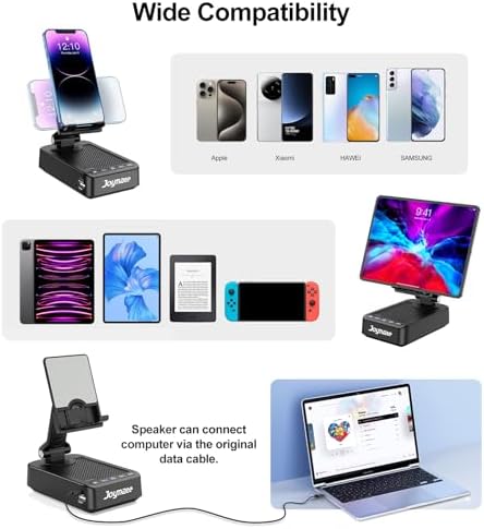 Gifts for Men Women, Phone Stand with Bluetooth Speaker and Charging Function 360° Rotable Angle Adjustable Cell Phone Holder with HD Stereo Sound Fits All Phones,Tablet (Black) - Image 5