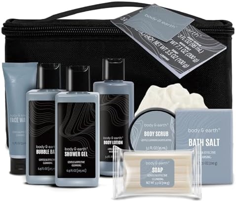 Body & Earth 8pc Leather Gifts for Men Spa Gifts Bath Sets for Man by BODYEARTH