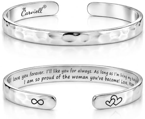 Carviell Bracelets for Women – 100+ Meaningful Engraved Messages – Solid 316L Surgical Stainless Steel Cuff Bracelet – Gift Ready by Carviell