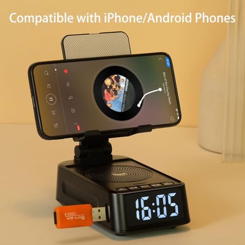 Gifts for Men Women, Phone Stand with Bluetooth Speaker&Clock, Birthday Gifts for Him, Phone Holder with Wireless Speaker, Ideal for Dad Mom Husband Boy, Cool Tech Gadget for Men - Image 5