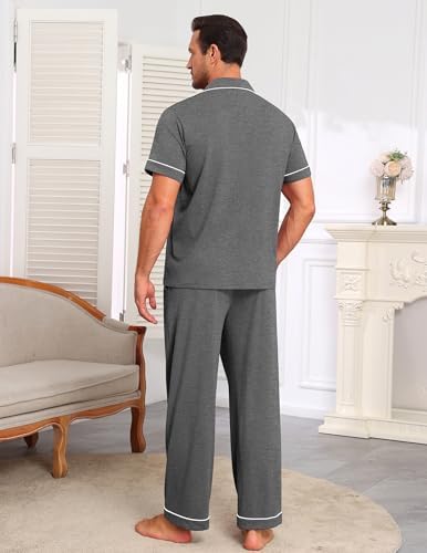 Ekouaer Men's Cotton Pajama Set Short Sleeve Button Down Sleepwear Pjs - Image 6