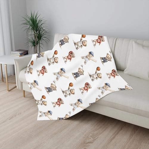 Cute Sport Bears Golf Baseball Basketball Baby Boy Girl Blankets Sports Lover Gift White Flannel Fluffy Blanket for Baby Breathable Toddler Blanket for Crib Stroller Bed Travel Beige 40x50inch - Image 7