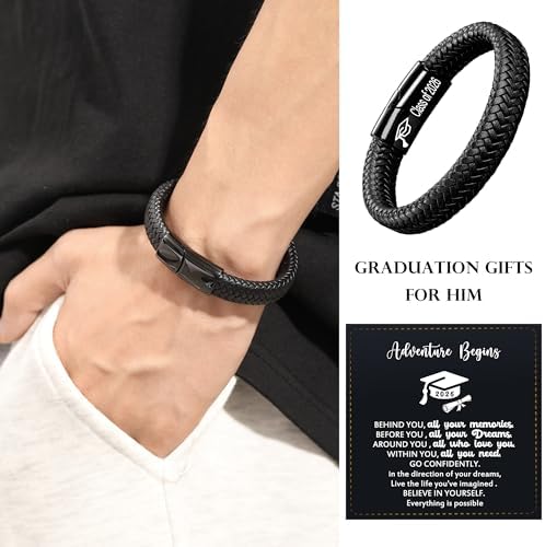 Btysun Mens Leather Bracelet, Teen Boy Gifts Stocking Stuffers for Teen I Love You Gifts for Him Boyfriend Birthday Gift for Son Husband Godson Bracelets for Men Dad Christmas Anniversary Jewelry - Image 2