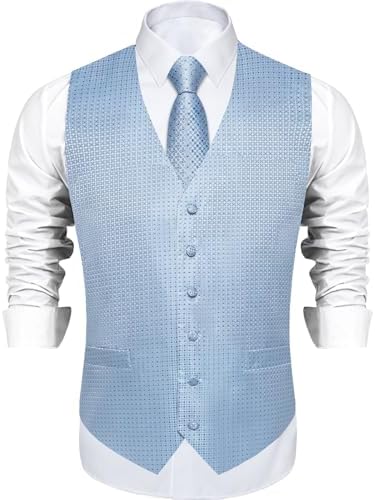 DiBanGu Mens Vest and Tie Set Formal Paisley Waistcoat and Necktie Pocket Square Cufflinks Silk Suit Vest for Tuxedo Wedding - Image 3