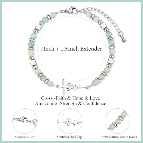Gifts for Women Faith Cross Bracelet, Unique Amazonite Bracelets for Women - Image 4