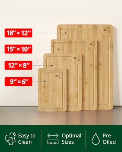 ROYAL CRAFT WOOD Wooden Cutting Boards for Kitchen Meal Prep & Serving - Bamboo Wood Serving Board Set with Deep Juice Groove Side Handles - Charcuterie & Chopping Butcher Block for Meat - Image 4