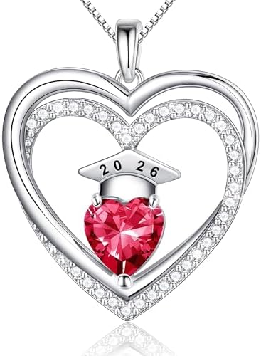 Ritach Graduation Gift for Her 2026 - S925 Sterling Silver Class of 2026 Grad Cap Necklace Heart Birthstone Necklace College High School Graduation Gift for Her by RitachJewelry