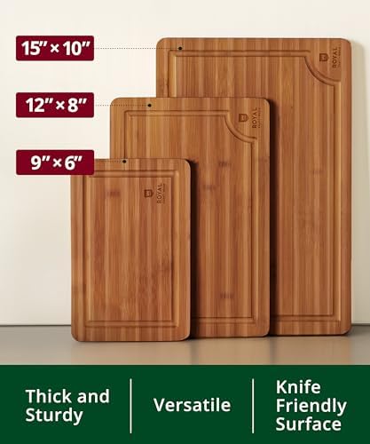 ROYAL CRAFT WOOD Wooden Cutting Boards for Kitchen Appliances - Non Toxic Bamboo Wood Cutting Board Set with Deep Juice Groove, Side Handles, Charcuterie & Butcher Block for Meat, Meal Prep & Serving - Image 2