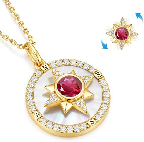 Iefil Compass Necklace for Women, Birthstone Necklace, 925 Sterling Silver - Image 2