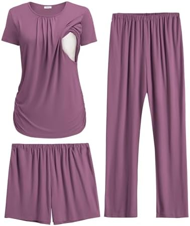 Ekouaer Maternity Nursing Pajamas Set 3 Piece Postpartum Breastfeeding Pjs by EKOUAER