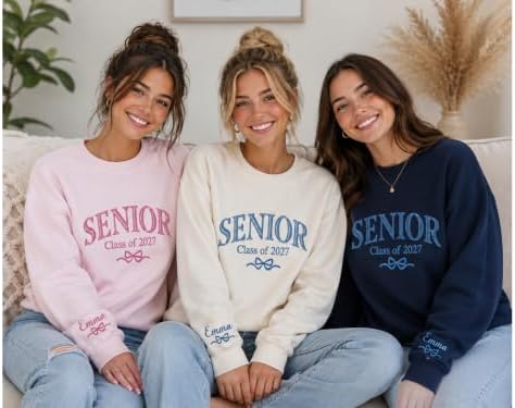 Love Signal Custom Embroidered Senior 2027 Sweatshirt, Personalized Class of 2027 Sweatshirt, Graduation Hoodie for Him Her - Image 2
