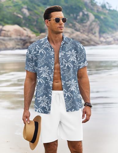COOFANDY Men's Summer Beach Outfits 2 Piece Short Sleeve Shirts and Shorts Vacation Texture Linen Sets for Men - Image 2