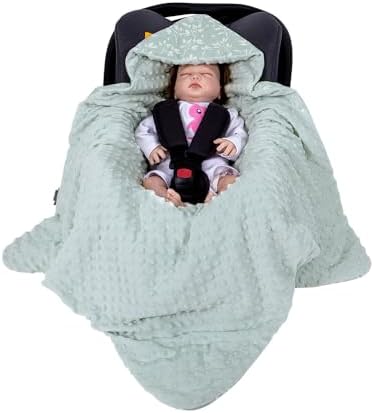 HOUSBAY Baby Blanket Newborn Blanket with Hooded Windproof Go Outside Warm Portable Swaddle Wrap in Basket Baby Safety Seats (Light Green) - Image 2