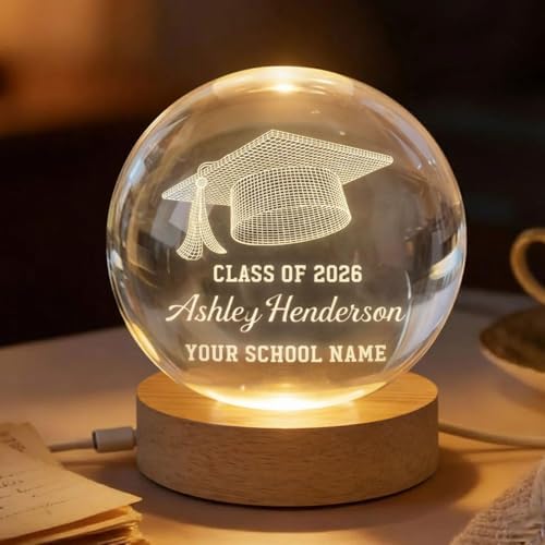 Daty Personalized 3D Graduation Crystal Ball LED Night Light Class of 2026, Laser Engraved Crystal Sphere Keepsake Gift for High School Graduate4 by Daty