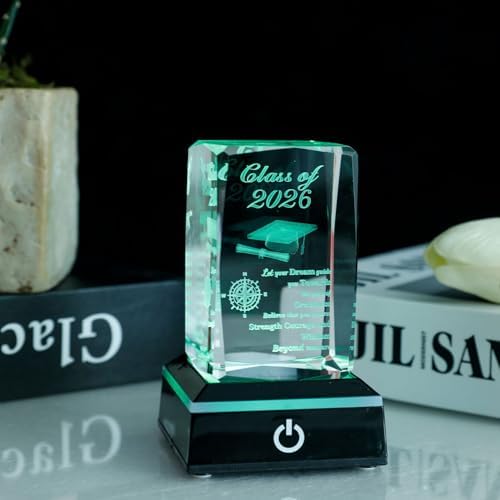 Class of 2026 Graduation Gift, Class of 2026 3D Crystal Laser Engraved Plaque with Glowing LED Base, Meaningful Senior Gift for Daughter Son, High School College Decor - Image 6